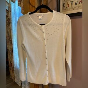 EUC Christopher and Banks size Small soft cream sweater with gemstone accents